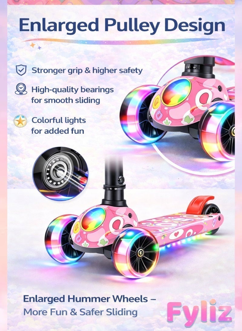 Fyliz Pink Graffiti Children's Scooter 3-in-1 Folding Flash Wheel 2-12 Year Old Boys and Girls Can Ride on Children's Wheel - Image 5